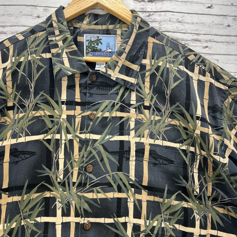 AFTCO Bluewater Mens Button Down Shirt Bamboo Fishing Fish Size XL Made in USA